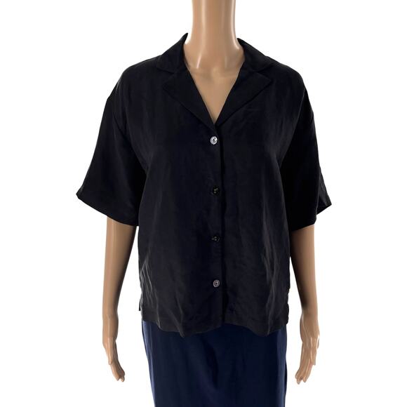 Scotch & Soda Black Linen Short Sleeve Camp Shirt - Picture 5 of 12